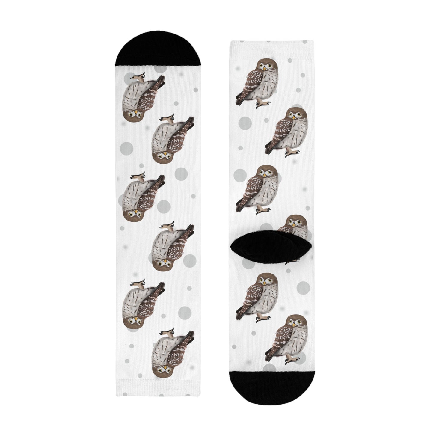 Eulen Socken Vogelsocken Weiß mit Grauen Punkten