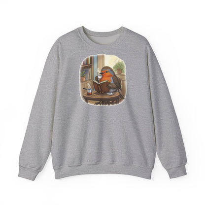 Rotkehlchen liest Bücher und trinkt Kaffee Vogel Sweatshirt für Vogelbeobachter