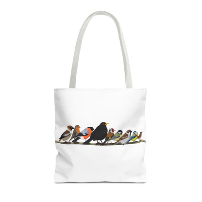 Gartenvögel auf einem Ast Tragetasche 40x40cm Amsel Rotkehlchen Zaunkönig Vogel Tasche