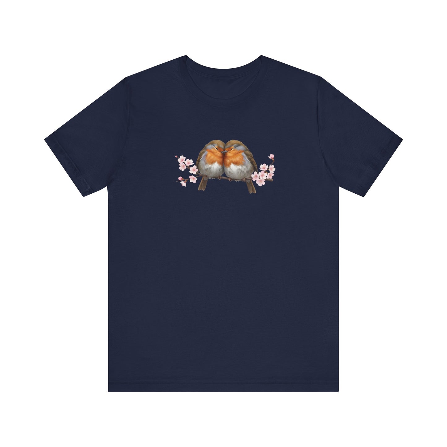 Rotkehlchen Pärchen in Kirschblüten T-Shirt - Romantisches Vogel Geschenk