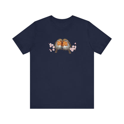 Rotkehlchen Pärchen in Kirschblüten T-Shirt - Romantisches Vogel Geschenk