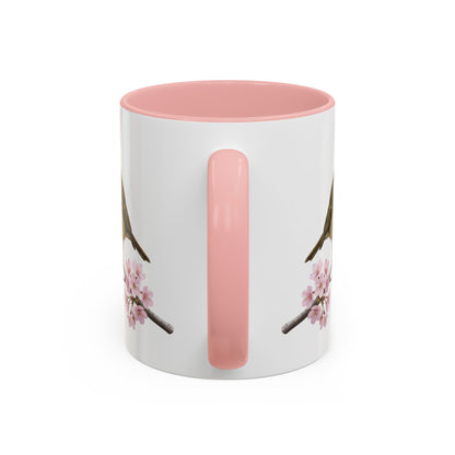 Rotkehlchen Tasse mit Kirschblüten | Rosa Keramiktasse für Vogelfreunde