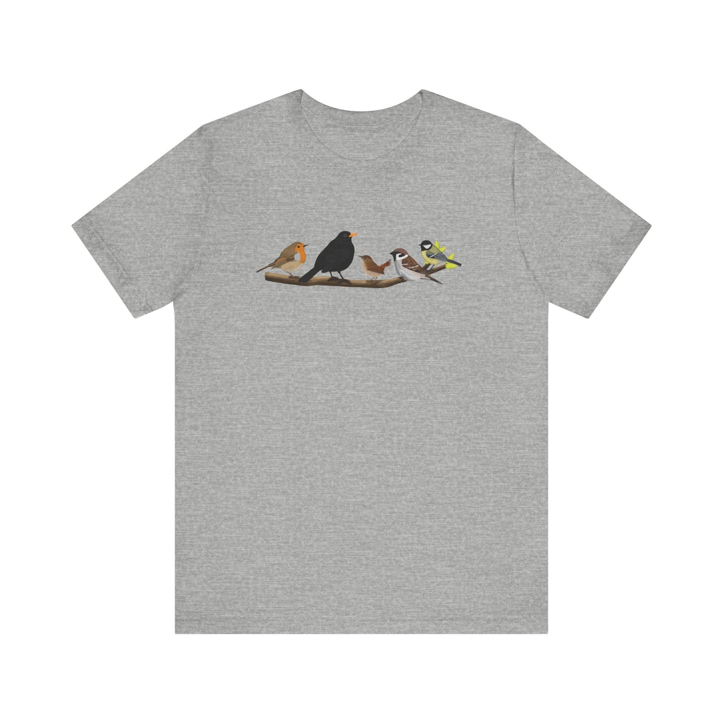 Vögel auf einem Ast T-Shirt Amsel Rotkehlchen Kohlmeise Zaunkönig Spatz Vogel Singvogel