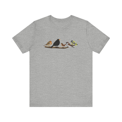 Vögel auf einem Ast T-Shirt Amsel Rotkehlchen Kohlmeise Zaunkönig Spatz Vogel Singvogel