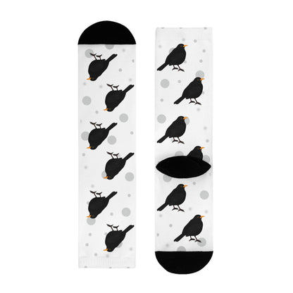Amsel Socken Vogelsocken Weiß mit Grauen Punkten