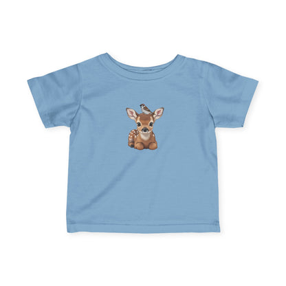 Rehkitz mit Feldsperling Baby T-Shirt Süßes Tiermotiv