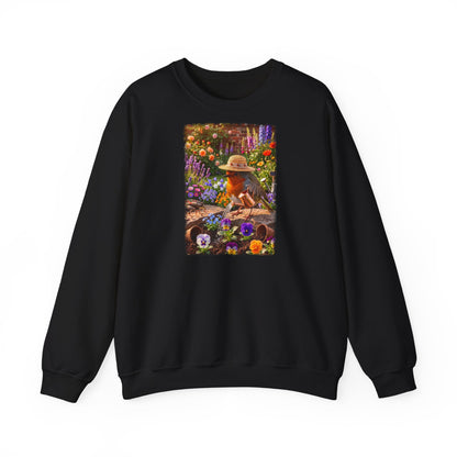 Niedliches Rotkehlchen Sweatshirt beim Blumen gießen | Gemütlicher Garten-Pullover