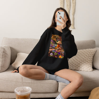 Niedliches Rotkehlchen Sweatshirt beim Blumen gießen | Gemütlicher Garten-Pullover