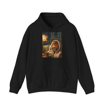 Gemütlicher Rotkehlchen Hoodie mit Lese-Motiv | Süßer Vogel Kapuzenpullover für Buchliebhaber