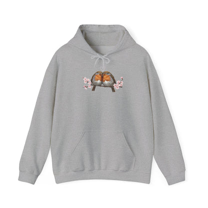 Premium Hoodie Rotkehlchen kuscheln auf einem Ast für Vogelbeoachter | Gemütlicher Unisex Kapuzenpullover