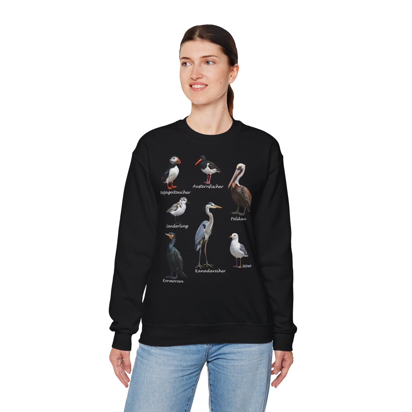 Sweatshirt mit Küstenvögeln: Papageitaucher, Möwe & Co. | Vogelkunde Meer – Animal Graphic Tee, Vogelmotiv