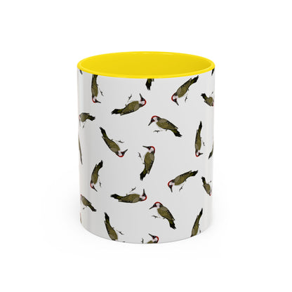 Grünspecht Tasse mit Streumuster | Vogelmotiv Kaffeebecher für Vogelbeobachter & Naturfreunde – Accent Coffee Mug,