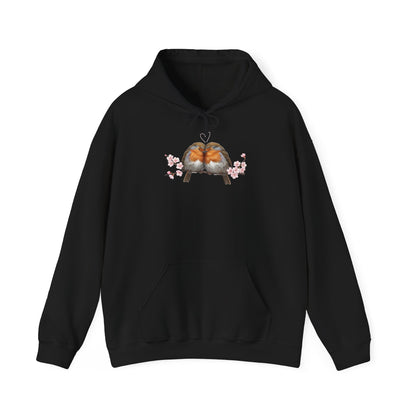 Premium Hoodie Rotkehlchen kuscheln auf einem Ast für Vogelbeoachter | Gemütlicher Unisex Kapuzenpullover