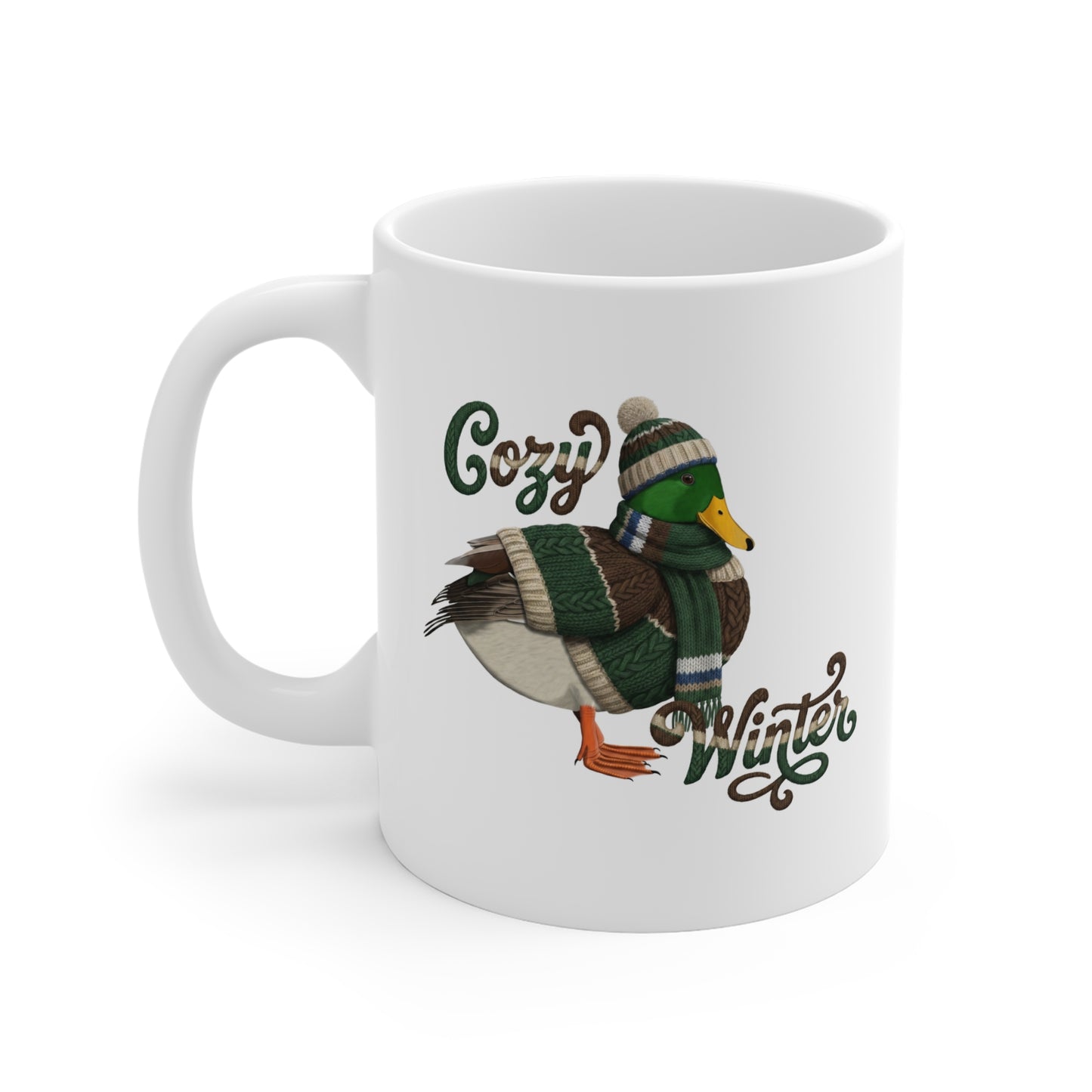 Ente mit Strickpullover Weihnachtliche Tasse mit Vogelmotiv Cozy Winter – Ideal für Kakao & Kaffee