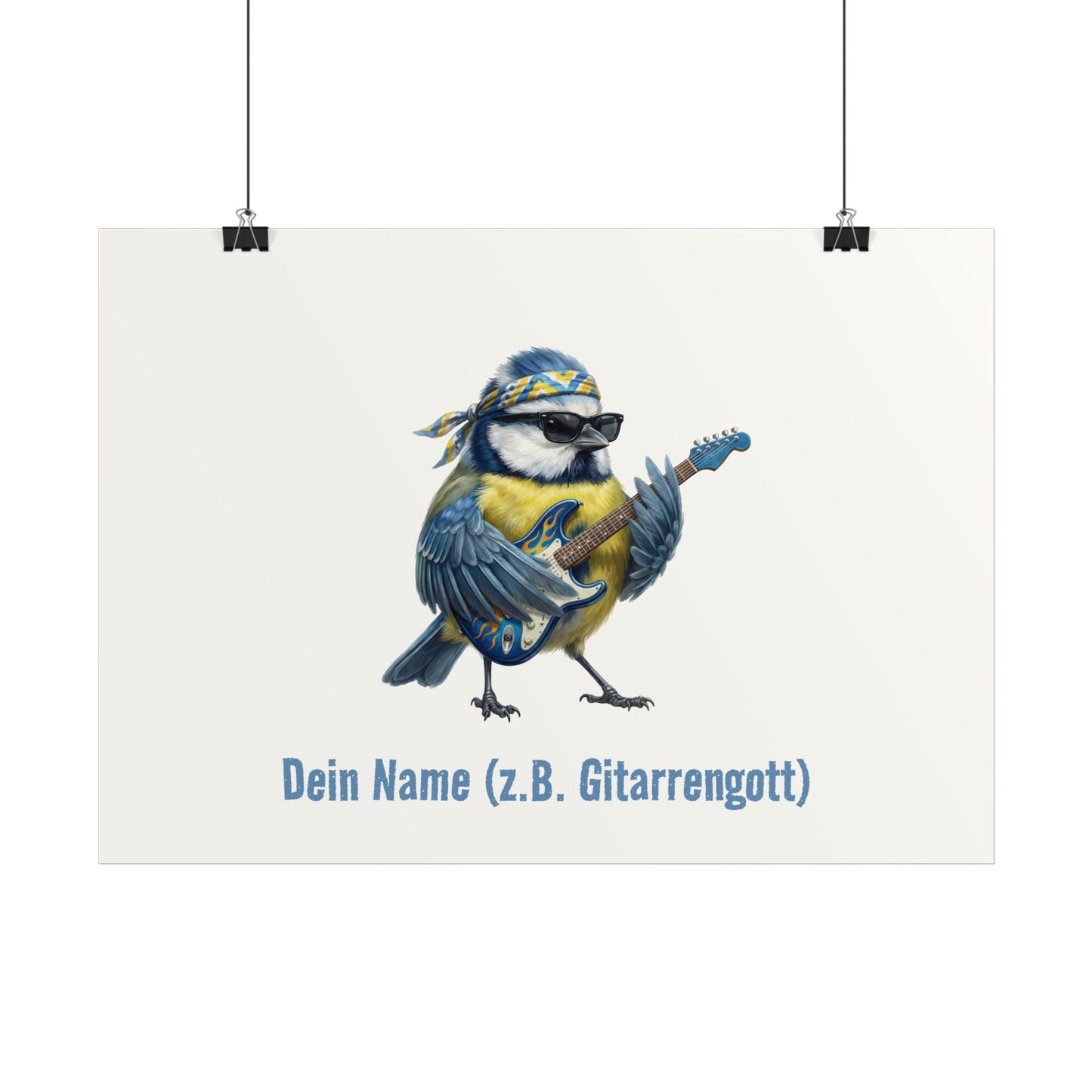 Personalisiertes Poster "The Backyard Birds" – Rockende Blaumeise mit Gitarre (Matt)
