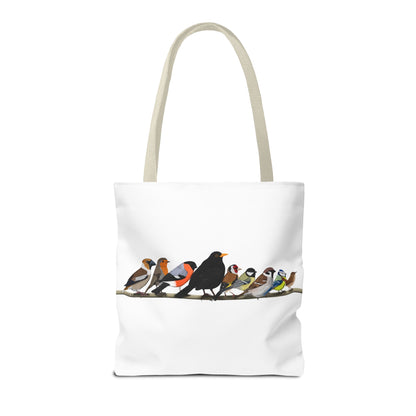 Gartenvögel auf einem Ast Tragetasche 40x40cm Amsel Rotkehlchen Zaunkönig Vogel Tasche