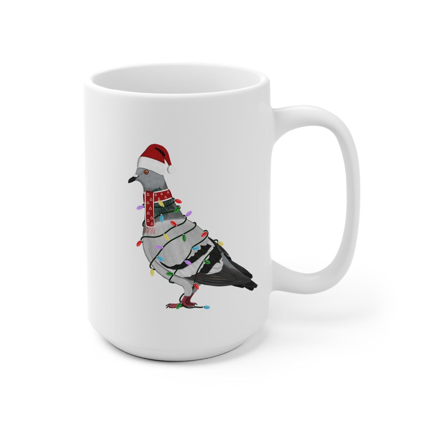 Taube Tasse Vogel als Weihnachtsmann mit Lichterkette Weiß für Vogelfreunde