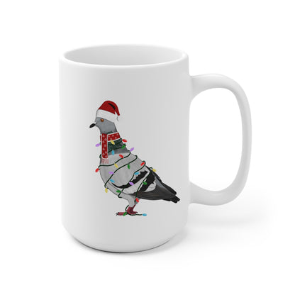 Taube Tasse Vogel als Weihnachtsmann mit Lichterkette Weiß für Vogelfreunde