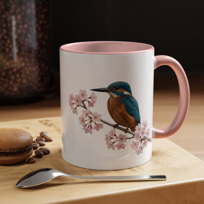 Eisvogel Tasse mit Kirschblüten | Rosa Keramiktasse für Vogelfreunde