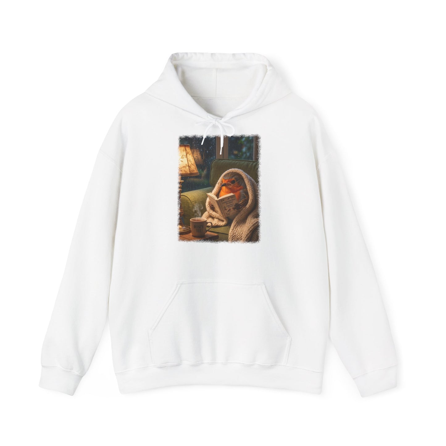 Gemütlicher Rotkehlchen Hoodie mit Lese-Motiv | Süßer Vogel Kapuzenpullover für Buchliebhaber