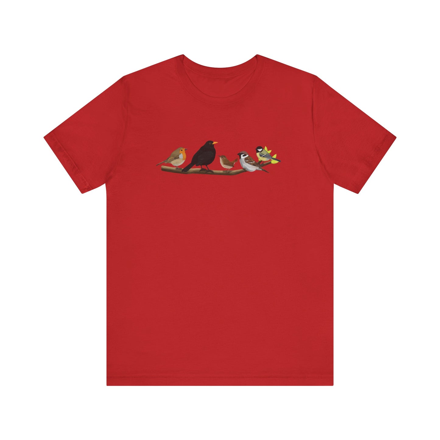 Vögel auf einem Ast T-Shirt Amsel Rotkehlchen Kohlmeise Zaunkönig Spatz Vogel Singvogel