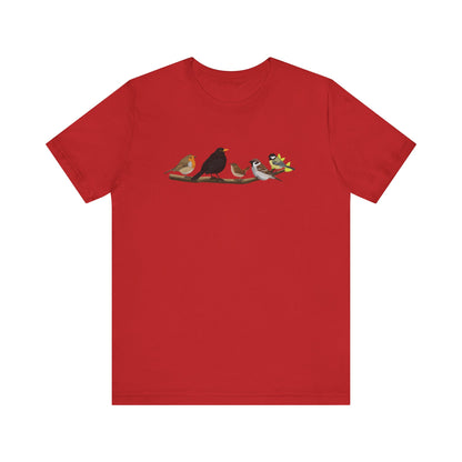 Vögel auf einem Ast T-Shirt Amsel Rotkehlchen Kohlmeise Zaunkönig Spatz Vogel Singvogel