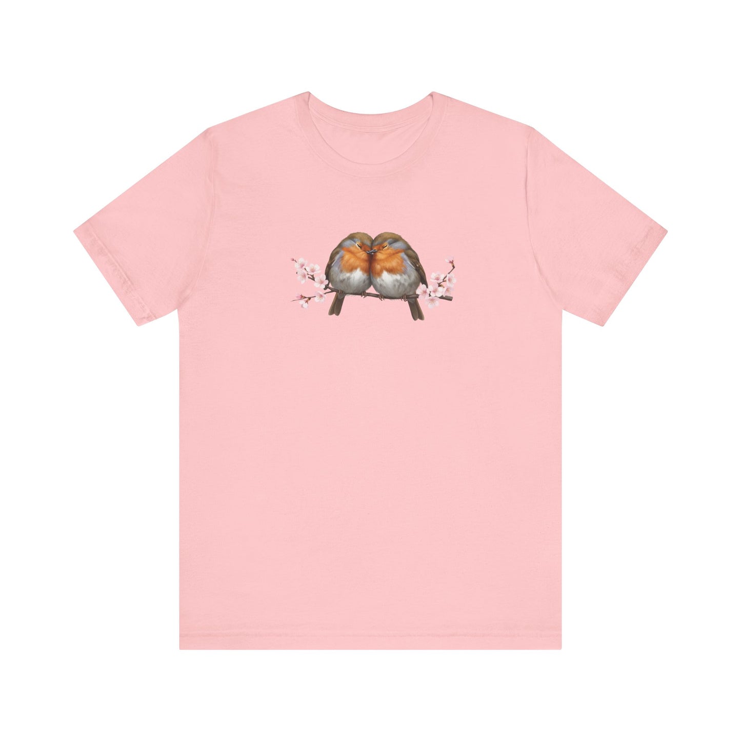 Rotkehlchen Pärchen in Kirschblüten T-Shirt - Romantisches Vogel Geschenk