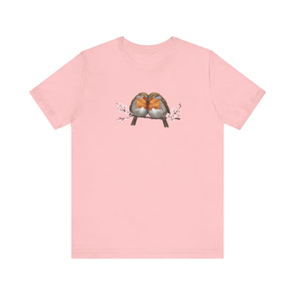 Rotkehlchen Pärchen in Kirschblüten T-Shirt - Romantisches Vogel Geschenk
