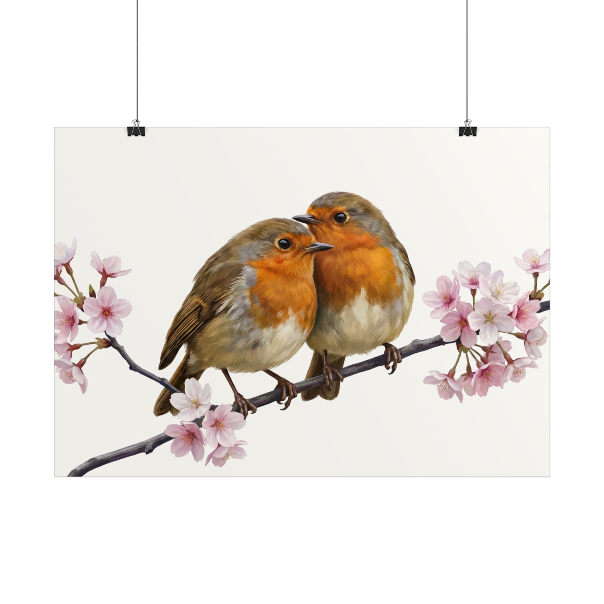 Rotkehlchen Poster – Premium im Frühling mit Kirschblüten (Matt)