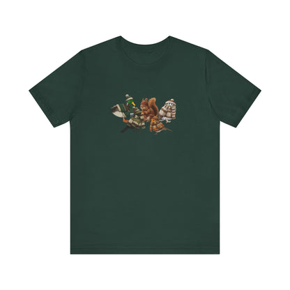 Lustiges Vogelmotiv Winter T-Shirt: Die kuschelige Garten-Gang mit Mütze & Pullover