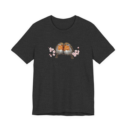 Rotkehlchen Pärchen in Kirschblüten T-Shirt - Romantisches Vogel Geschenk