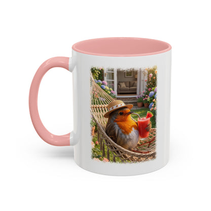 Tasse mit Rotkehlchen Motiv Rosi in der Hängematte für Vogelfreunde