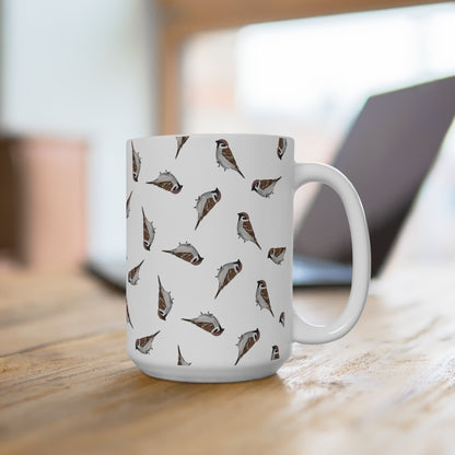 Sperling Tasse – Feldsperling mit Streumuster | Vogelmotiv Kaffeebecher für Vogelbeobachter & Naturfreunde