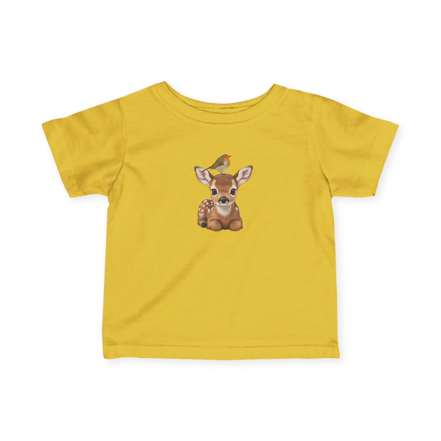 Rehkitz mit Rotkehlchen Baby T-Shirt Süßes Tiermotiv