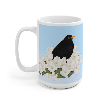 Amsel mit Apfelblüten im Frühling Vogel Tasse für Vogelfreunde