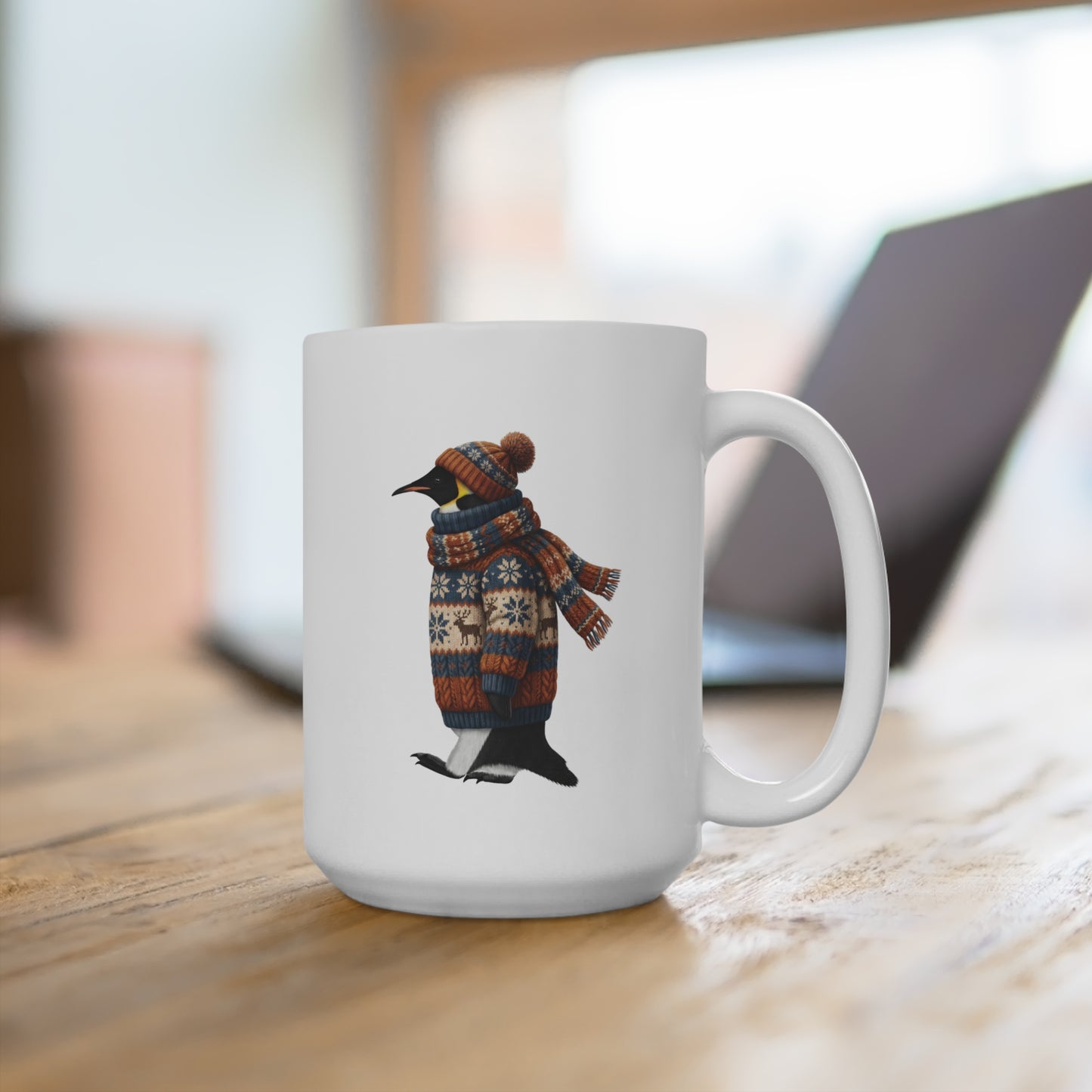 Pinguin mit Strickpullover Weihnachtliche Tasse mit Vogelmotiv – Ideal für Kakao & Kaffee