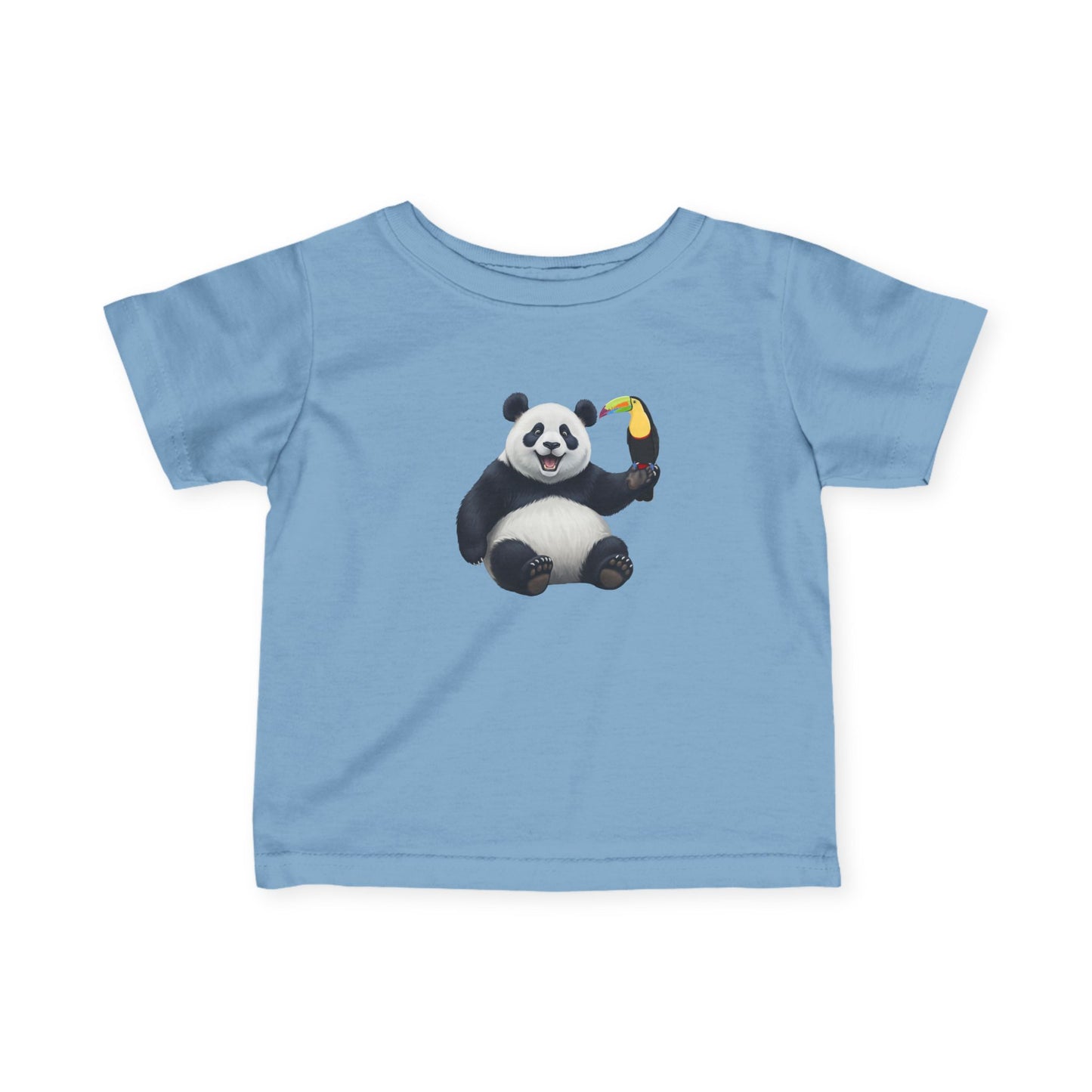 Fröhlicher Panda mit Tukan Vogel Tiermotiv T-Shirt für Babys und Kleinkinder