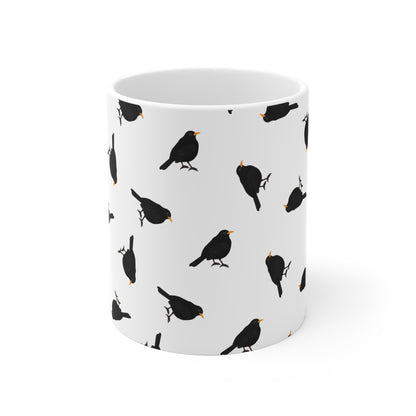 Amsel Tasse – mit Streumuster | Vogelmotiv Kaffeebecher für Vogelbeobachter & Naturfreunde
