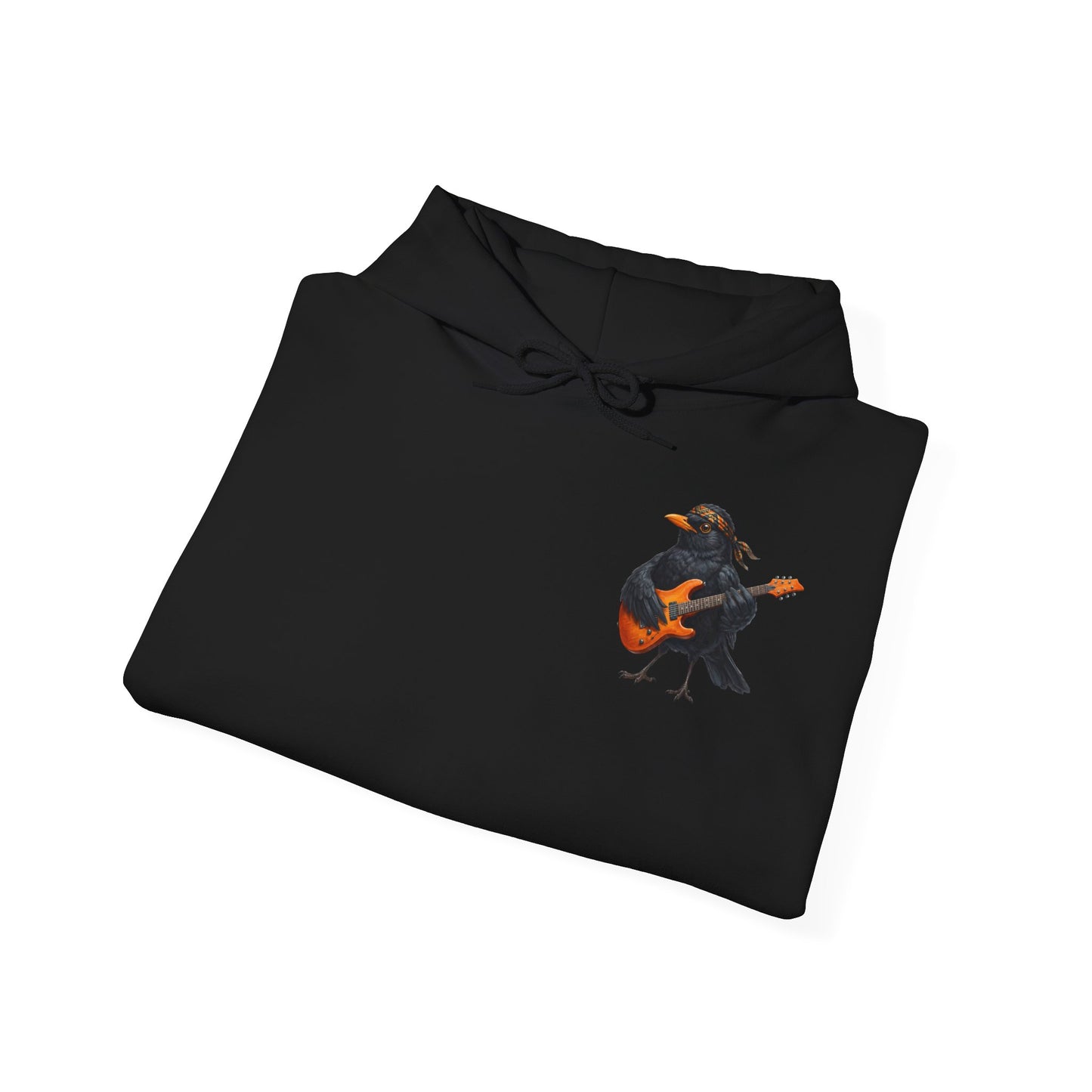 Blacky Amsel mit Gitarre – Premium Band-Hoodie | Die Gartenvögel