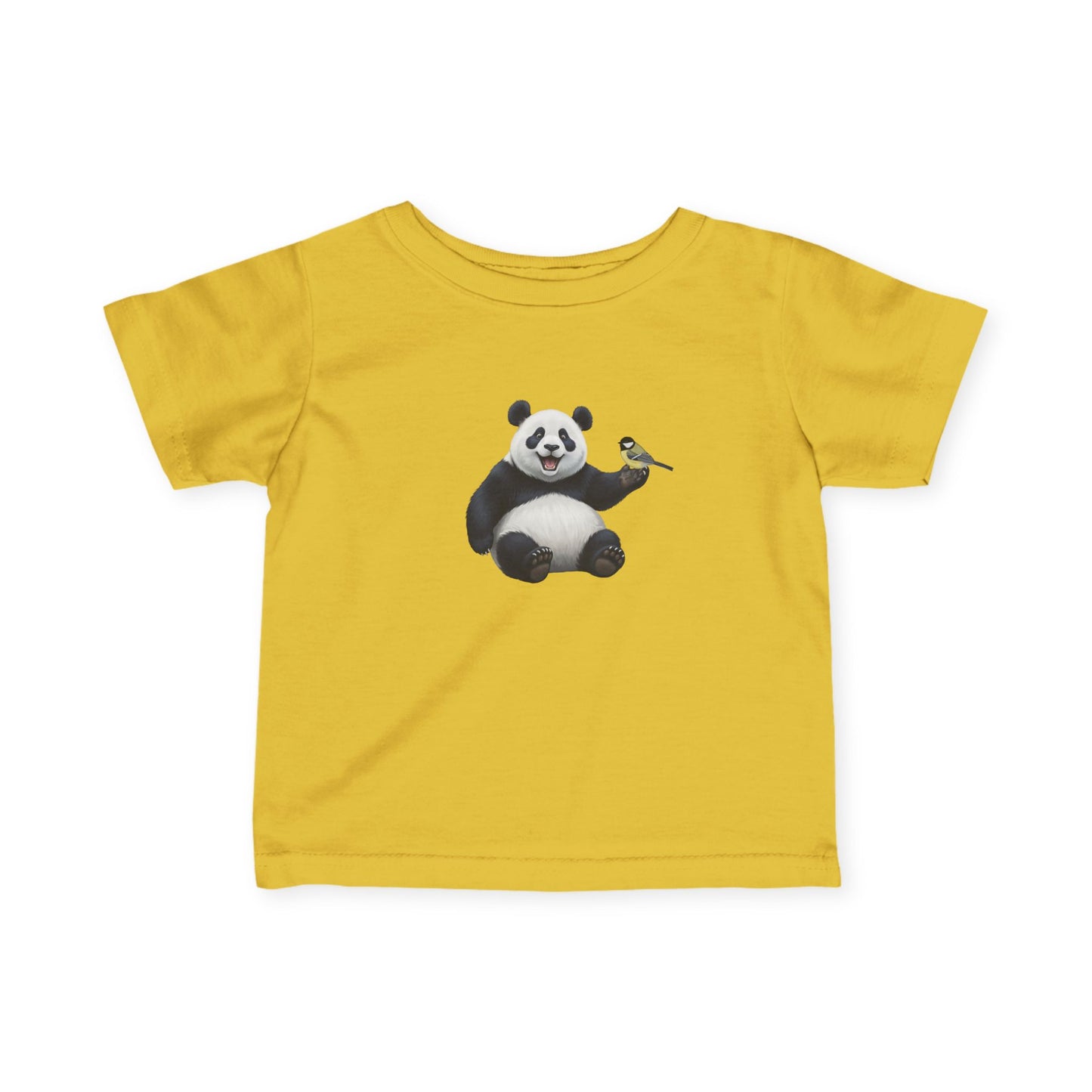 Fröhlicher Panda mit Kohlmeise Vogel Tiermotiv T-Shirt für Babys und Kleinkinder
