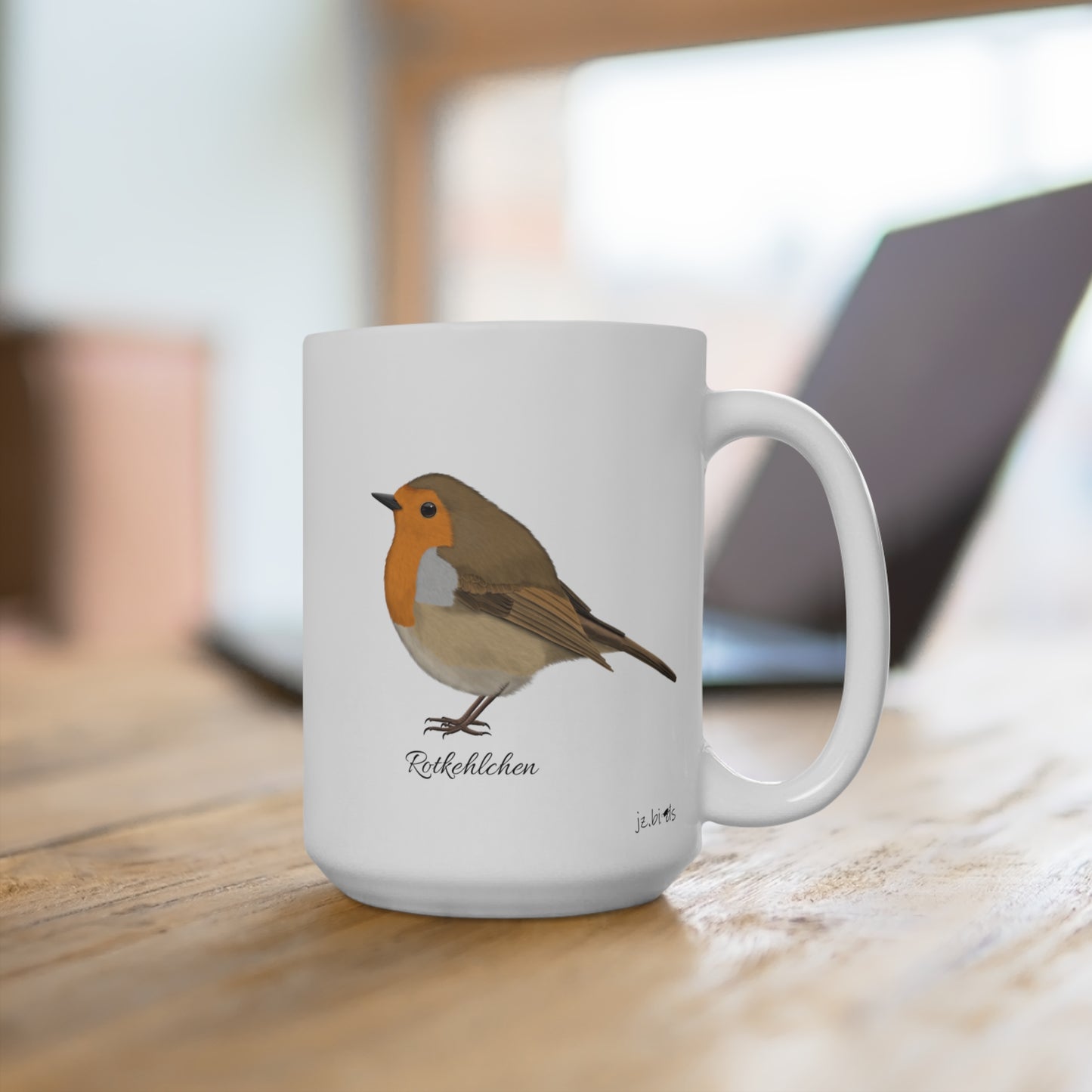 Rotkehlchen Vogel Tasse Weiß für Vogelbeobachter