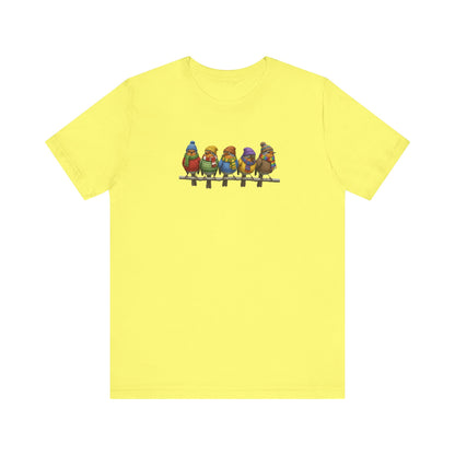 Rotkehlchen in Strick T-Shirt – Weiches Premium Shirt mit Einzigartigem Vogelmotiv