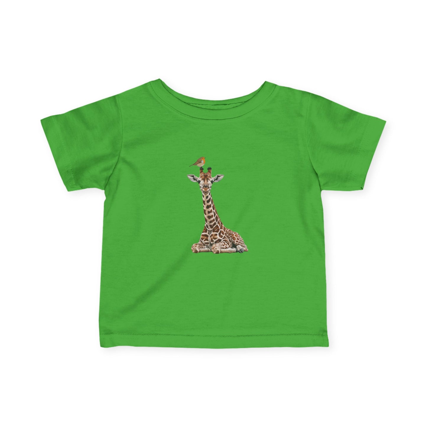 Süße Baby Giraffe mit Rotkehlchen Vogel Tiermotiv T-Shirt für Babys und Kleinkinder