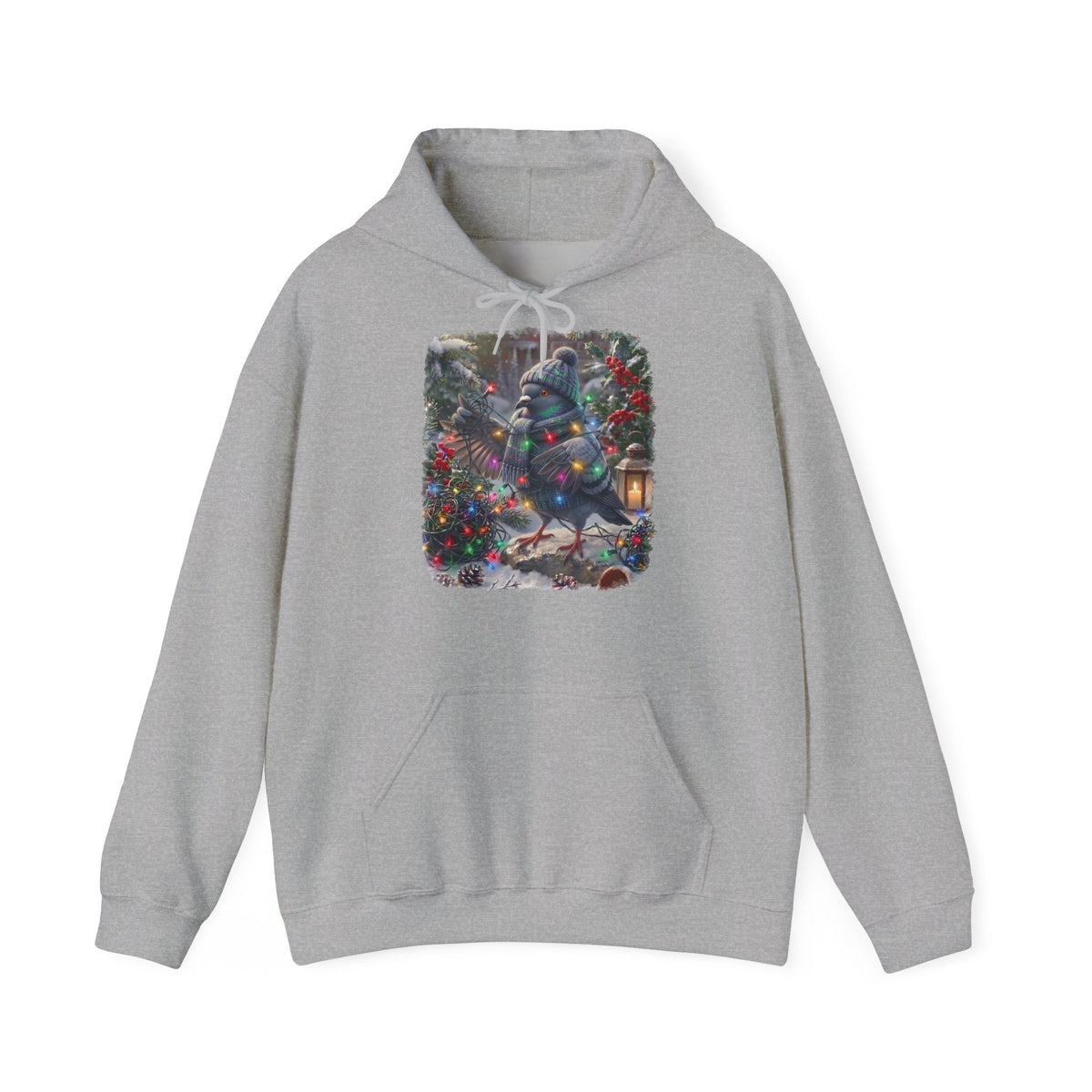 Premium Hoodie Taube und die Lichterkette im winterlichen Garten für Vogelbeoachter