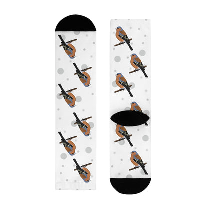 Buchfink Socken Vogelsocken Weiß mit Grauen Punkten