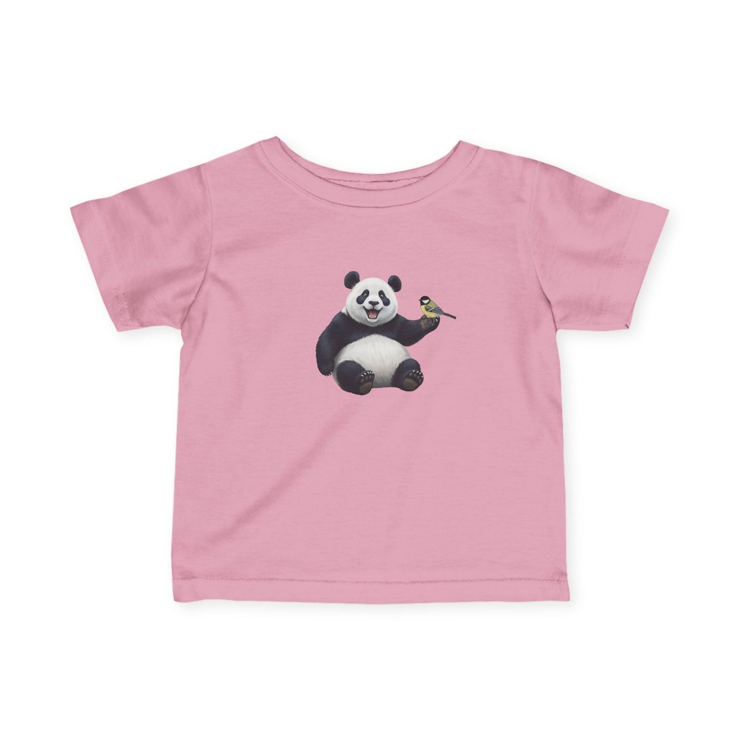 Fröhlicher Panda mit Kohlmeise Vogel Tiermotiv T-Shirt für Babys und Kleinkinder
