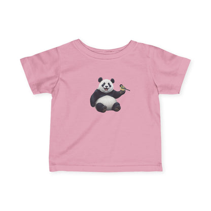 Fröhlicher Panda mit Kohlmeise Vogel Tiermotiv T-Shirt für Babys und Kleinkinder