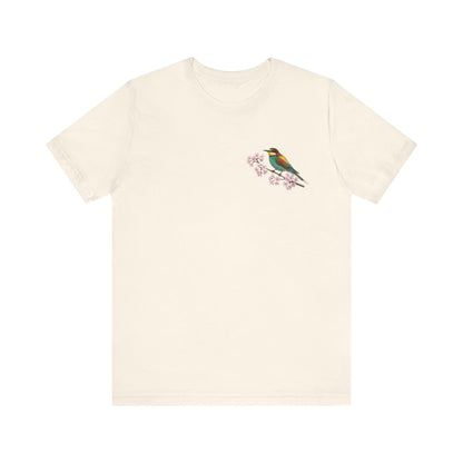 Bienenfresser T-Shirt mit Kirschblüten | Florales Vogelmotiv für Vogelfreunde