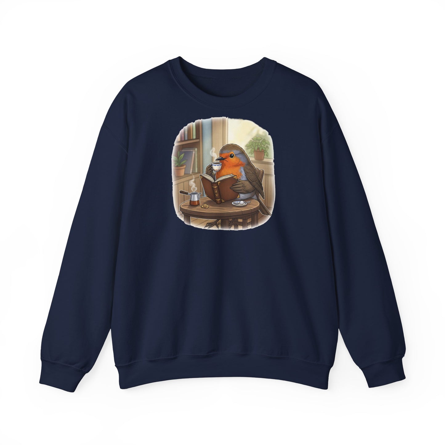 Rotkehlchen liest Bücher und trinkt Kaffee Vogel Sweatshirt für Vogelbeobachter