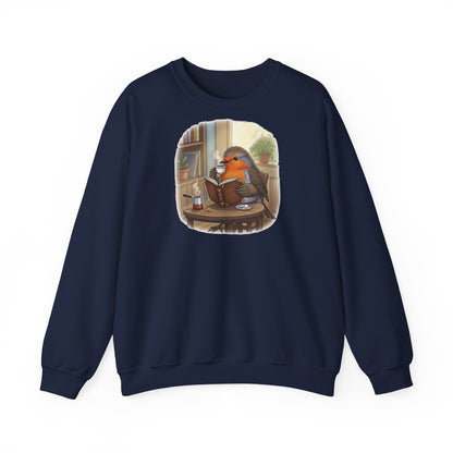 Rotkehlchen liest Bücher und trinkt Kaffee Vogel Sweatshirt für Vogelbeobachter